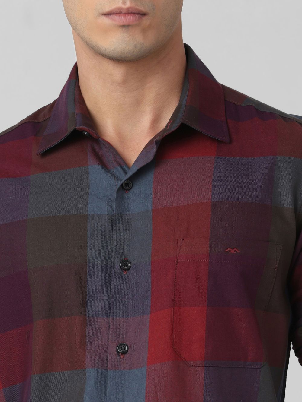 Maroon Large Check Slim Fit Casual Shirt