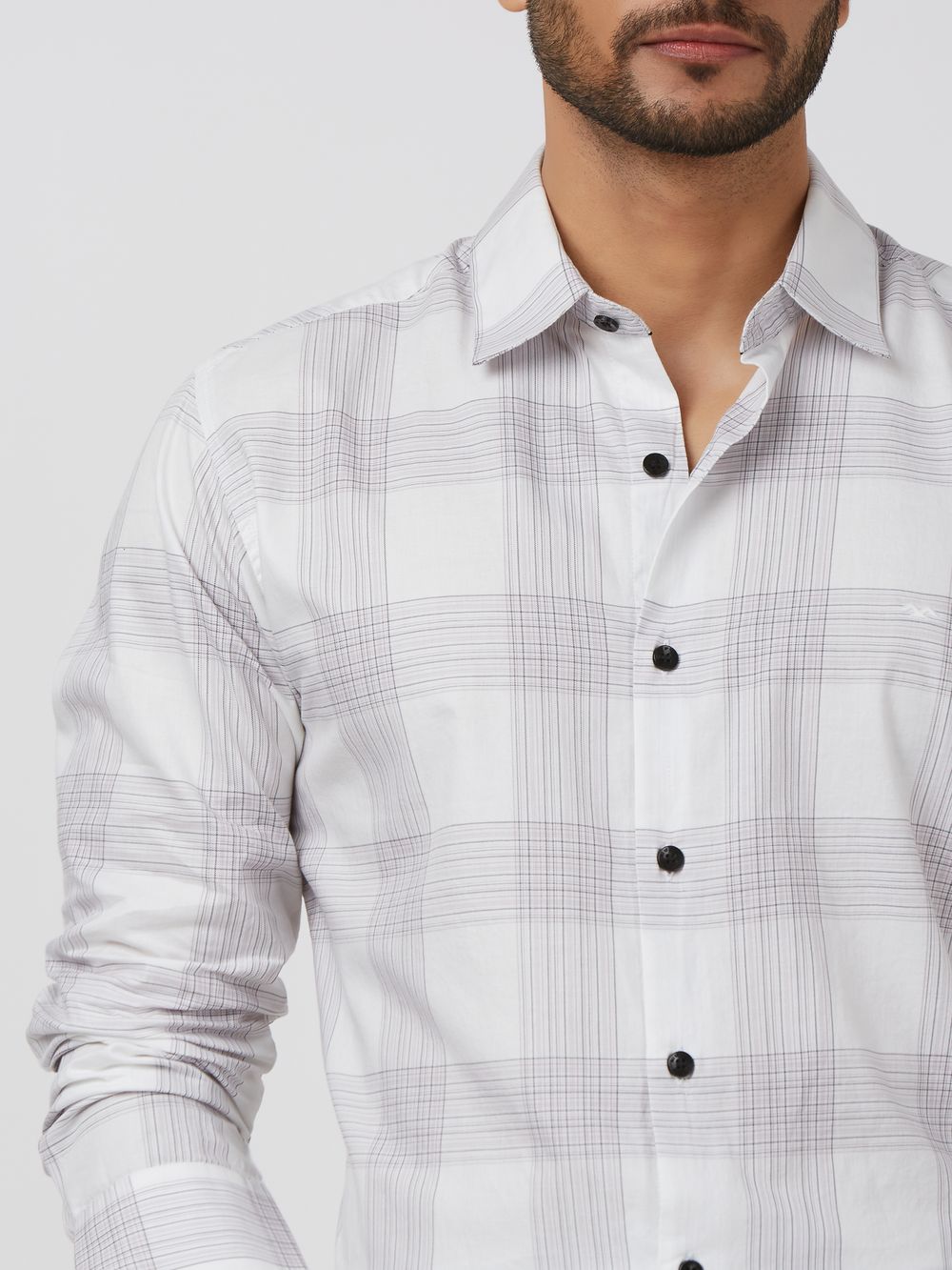 White Large Check Slim Fit Casual Shirt