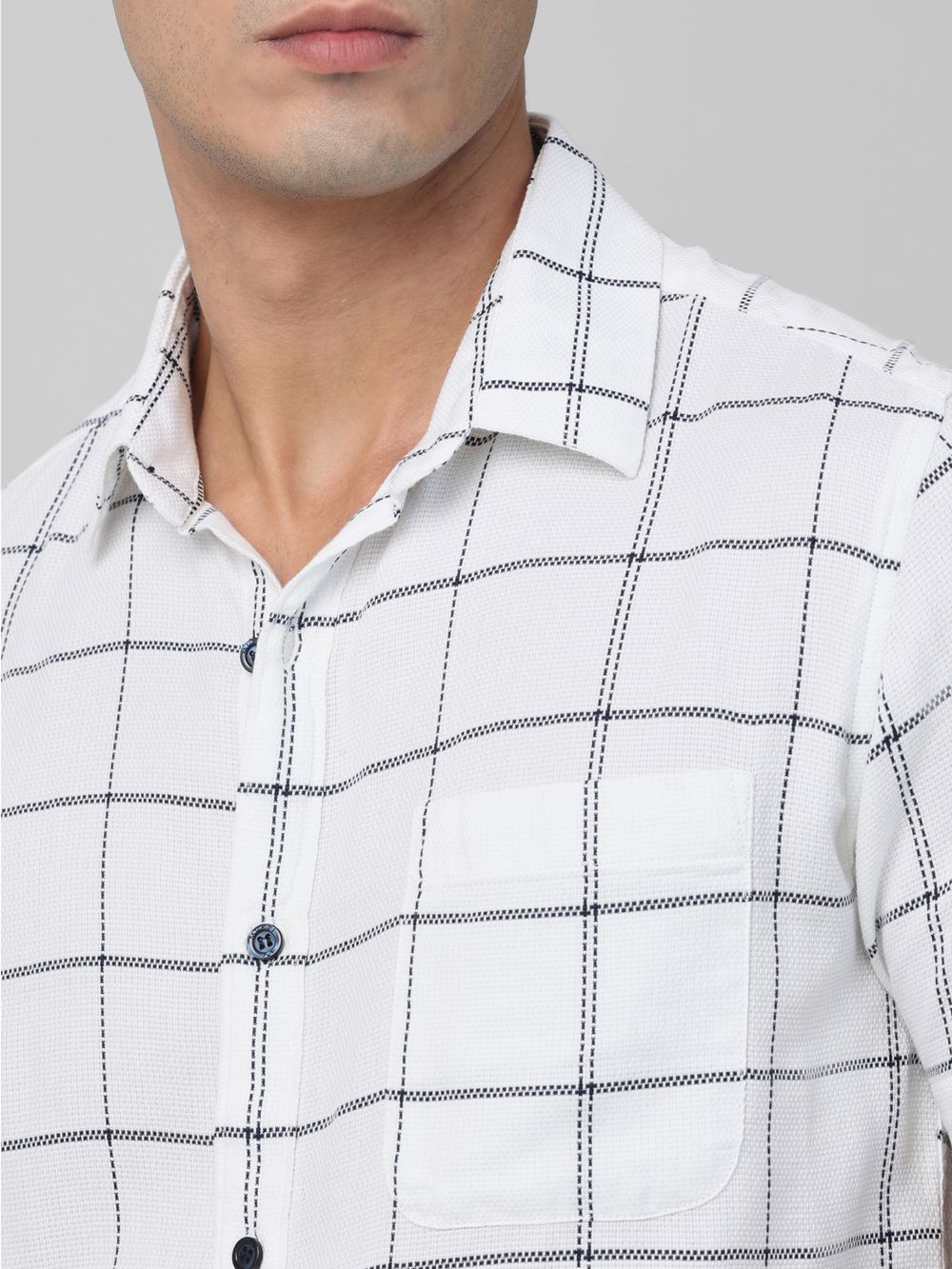 White Windowpane Check Slim Fit Casual Shirt