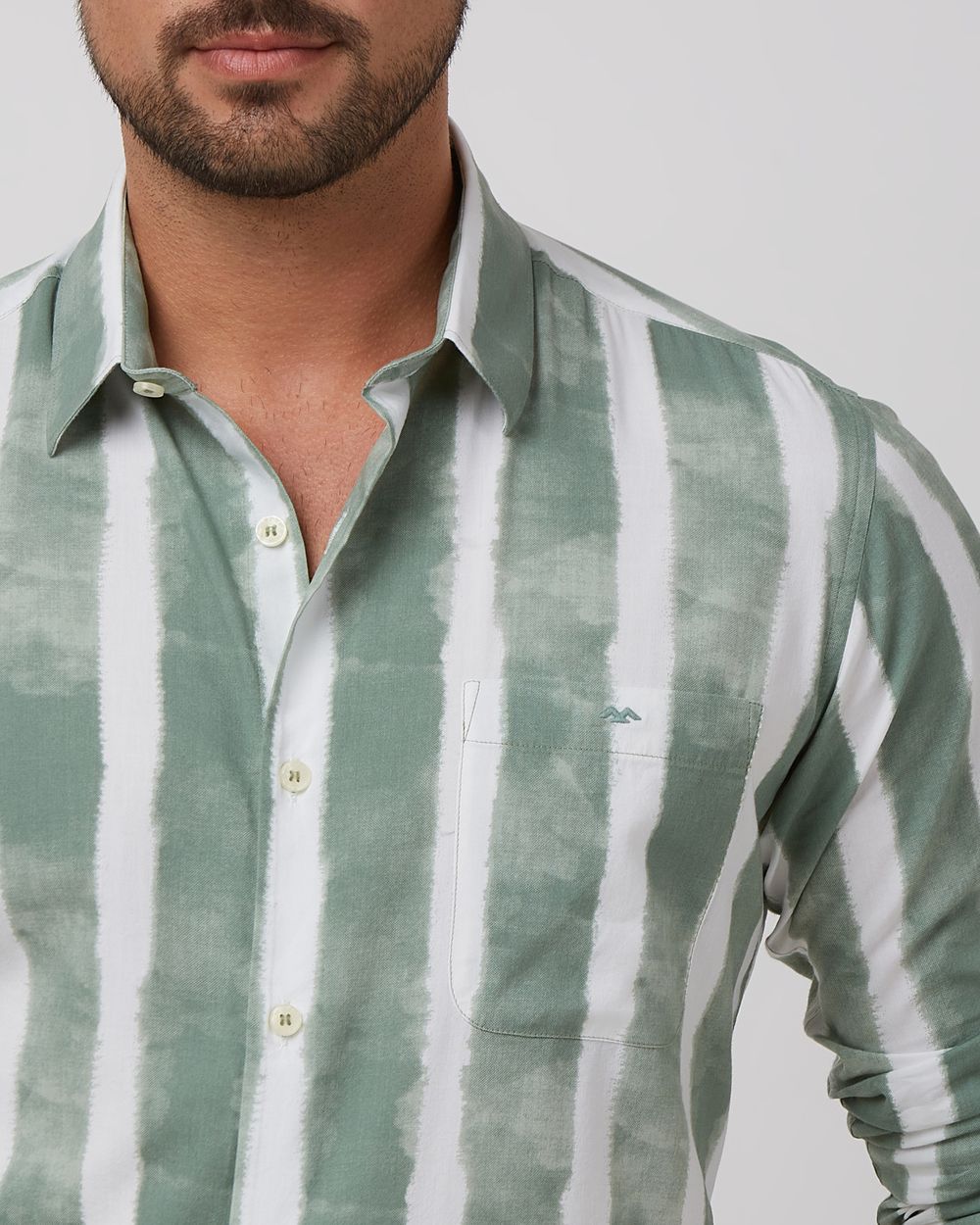 Green Painted Stripe Slim Fit Casual Shirt