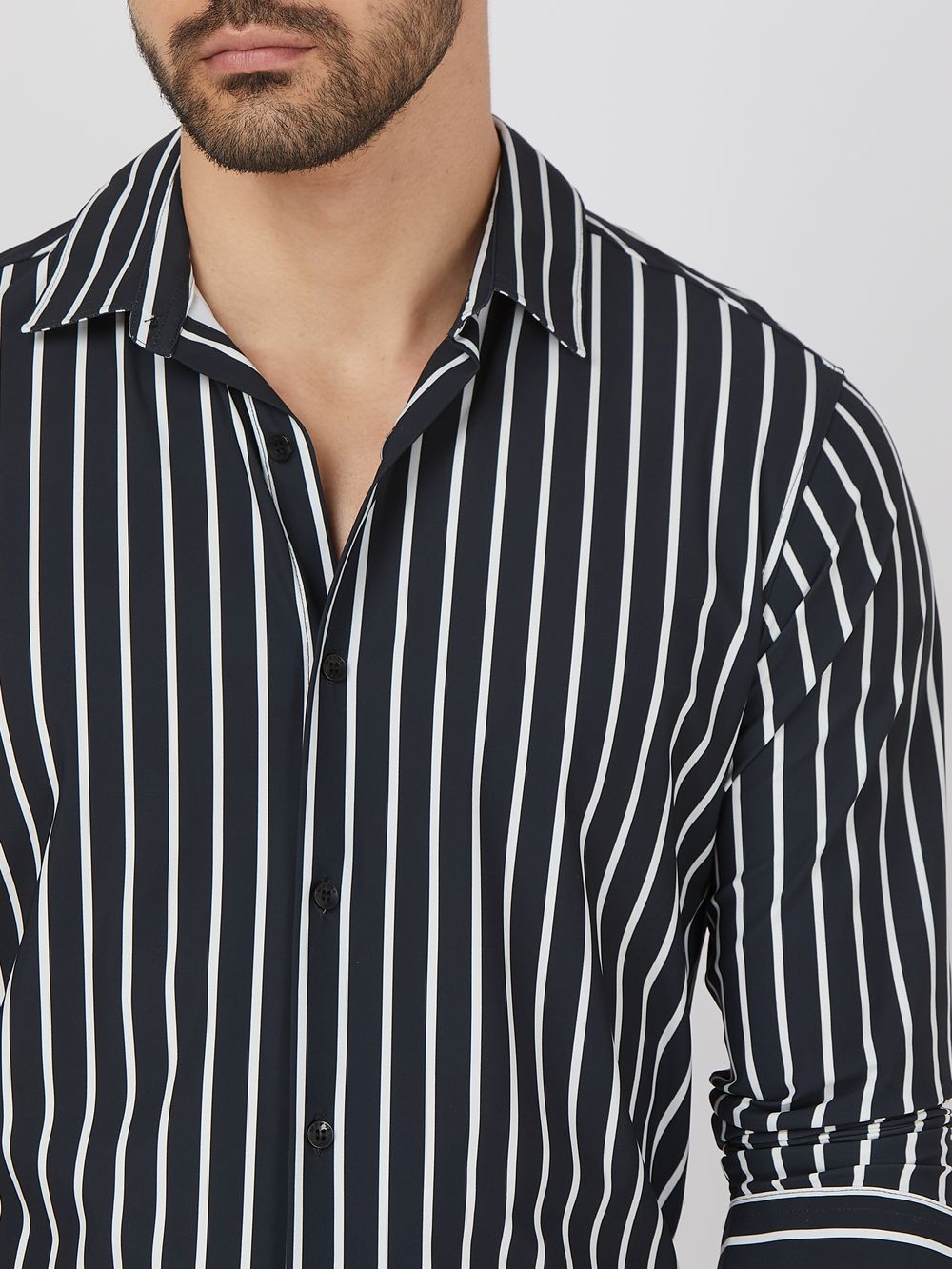 Black Bengal Stripe Stretch Slim Fit Casual Shirt