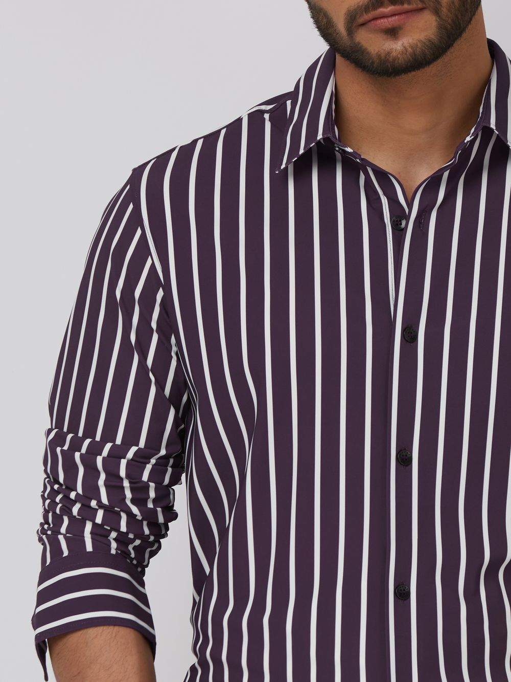 Lilac Bengal Stripe Stretch Slim Fit Casual Shirt