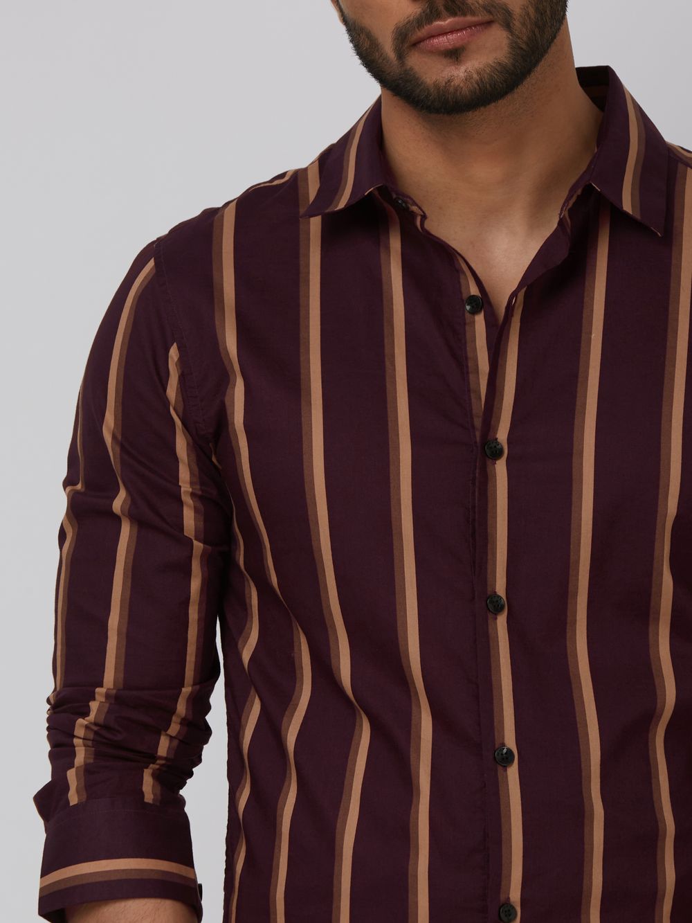 Maroon Wide Stripe Slim Fit Casual Shirt