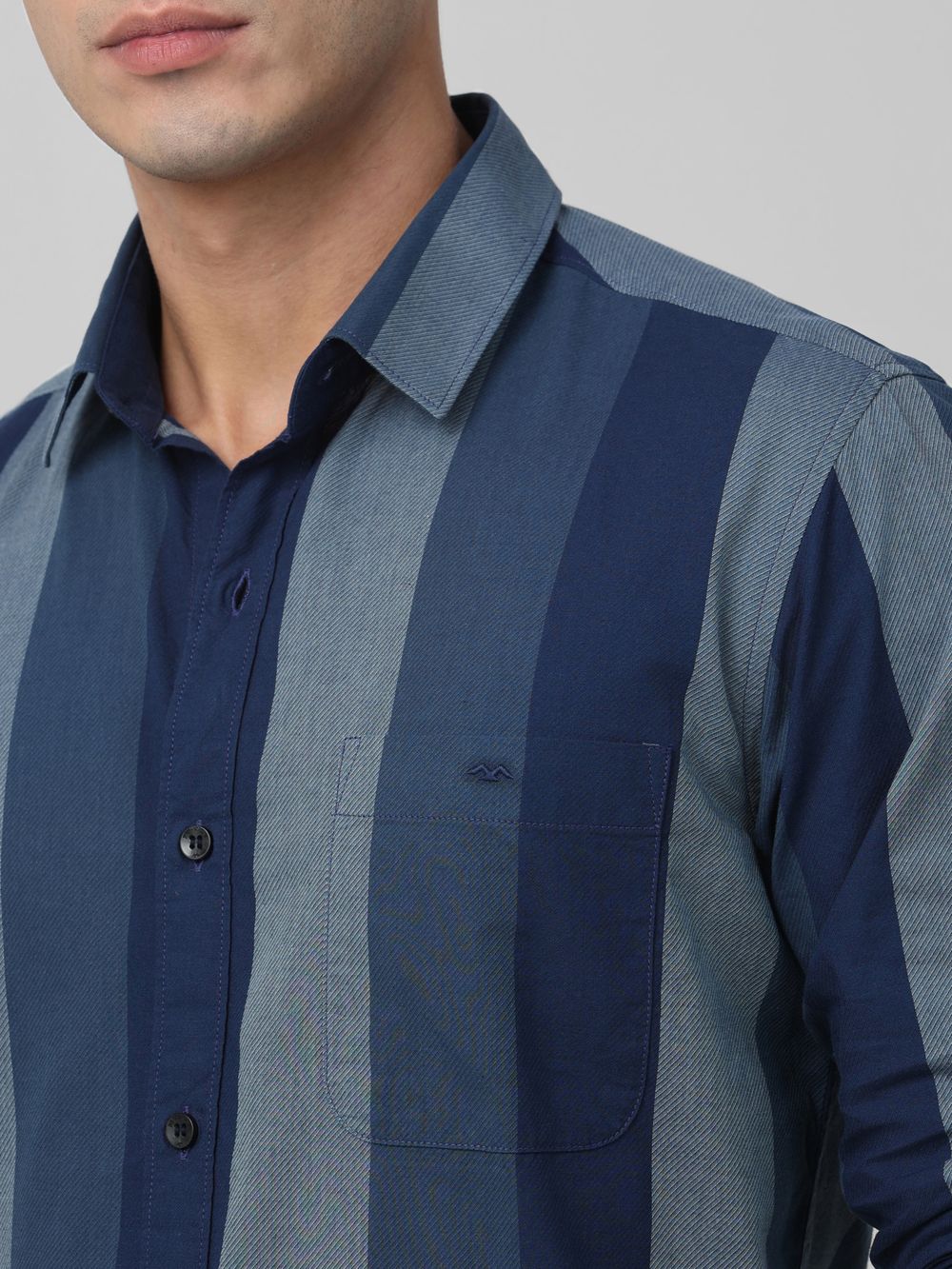 Navy Broad Stripe Slim Fit Casual Shirt