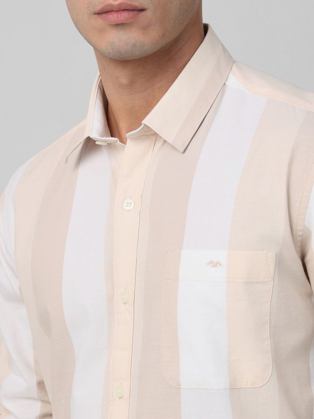 Beige Broad Stripe Slim Fit Casual Shirt