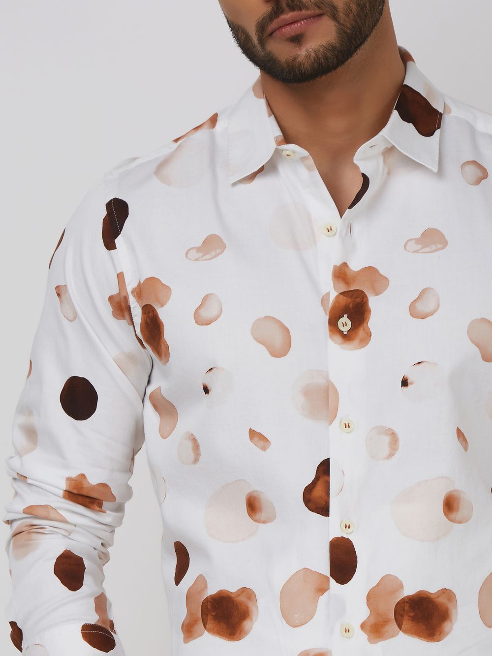 White Digital Print Slim Fit Casual Shirt