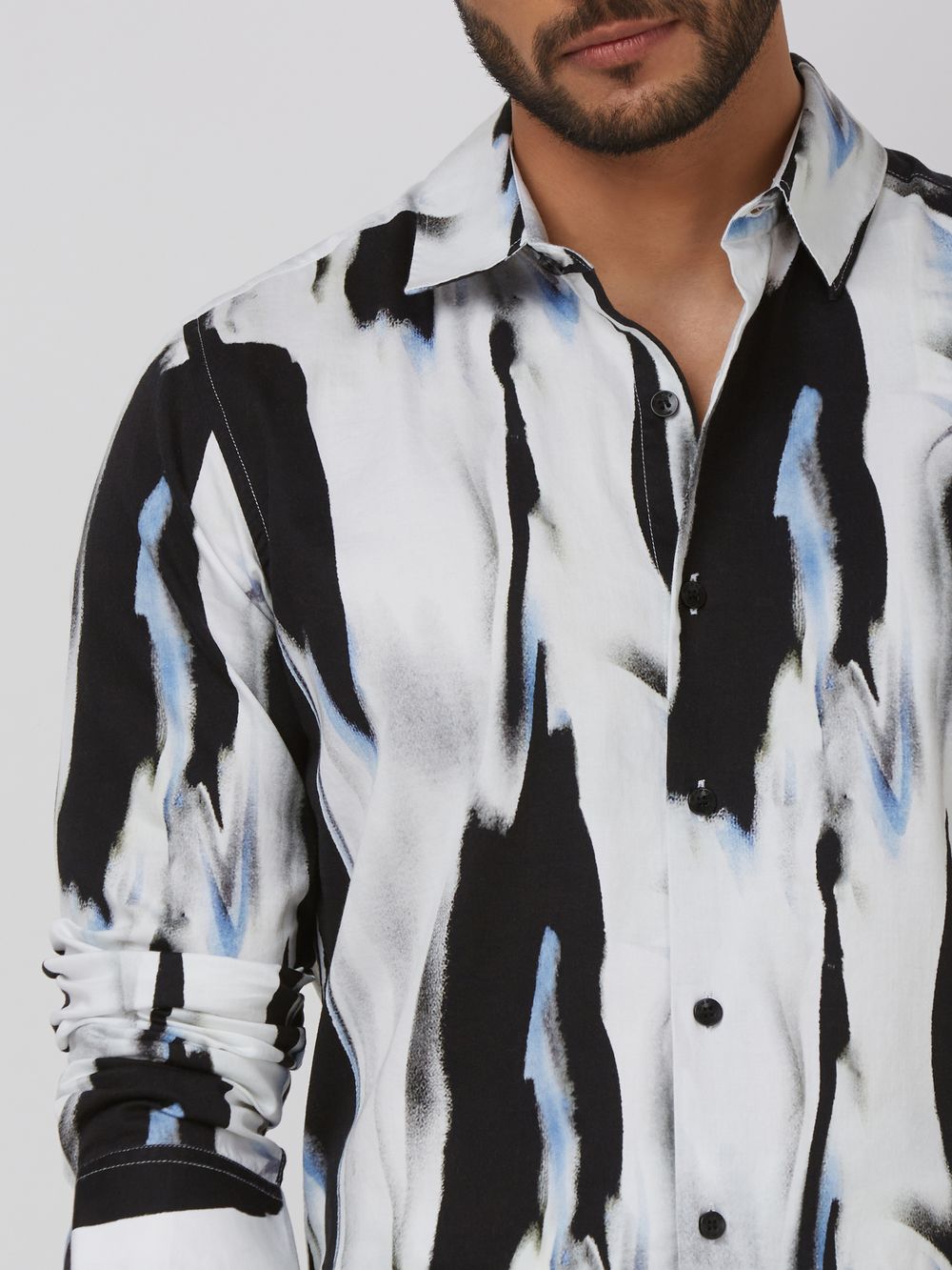 White Digital Print Slim Fit Casual Shirt