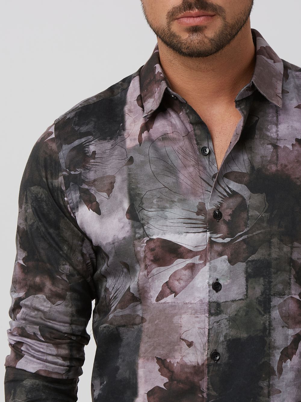 Grey Digital Plain Slim Fit Casual Shirt