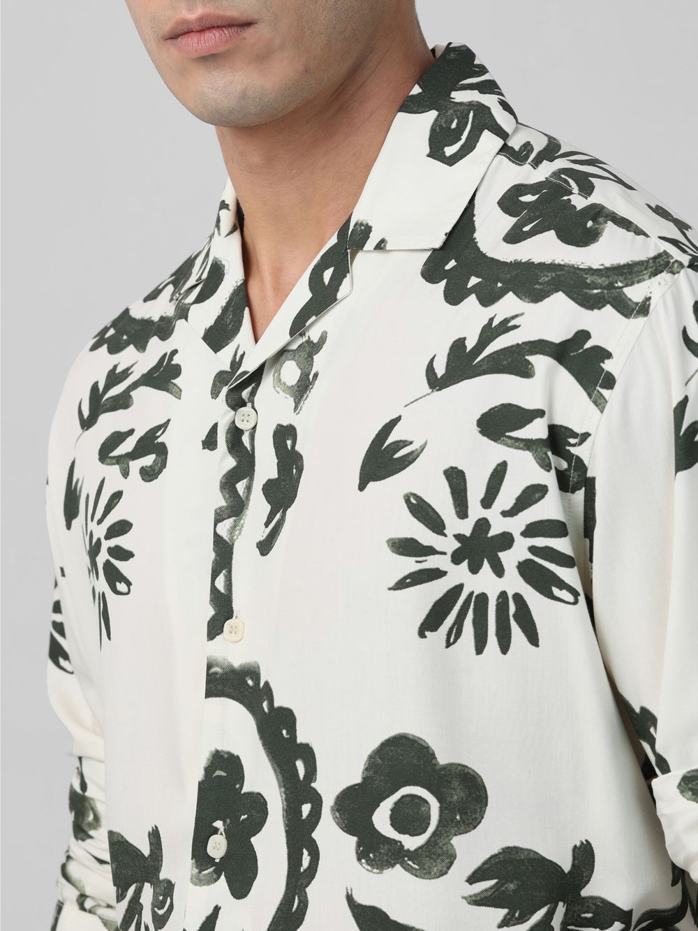 Dark Green Floral Print Relaxed Fit Casual Shirt