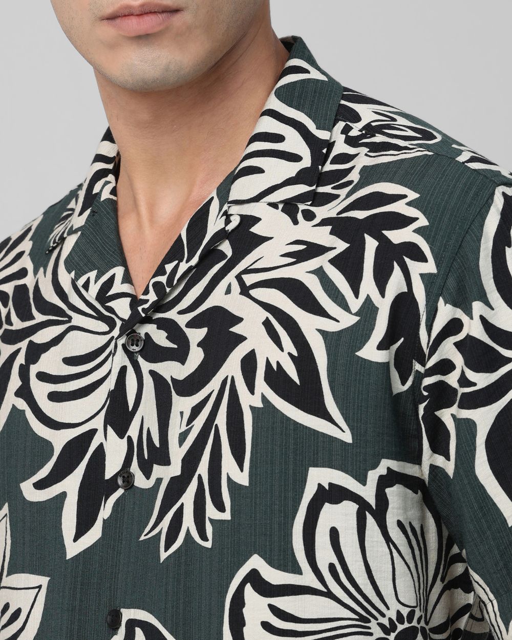 Dark Green Floral Print Relaxed Fit Casual Shirt