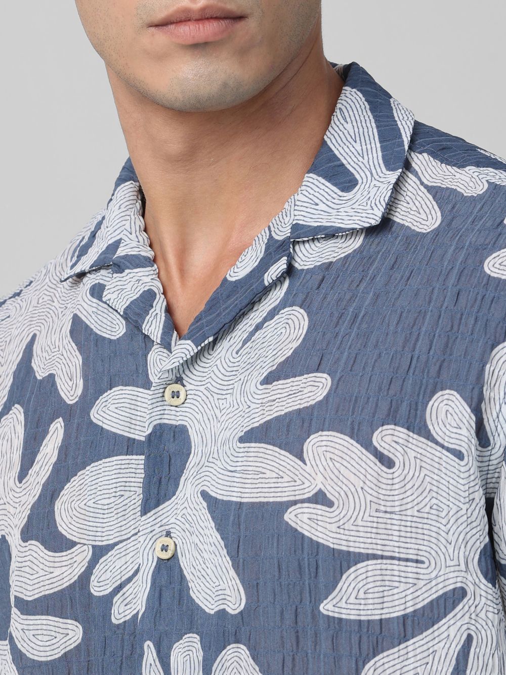 Blue Floral Print Relaxed Fit Casual Shirt