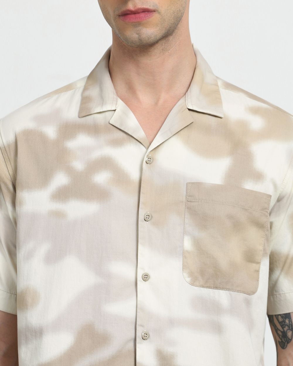 Beige Cloud Print Slim Fit Casual Shirt