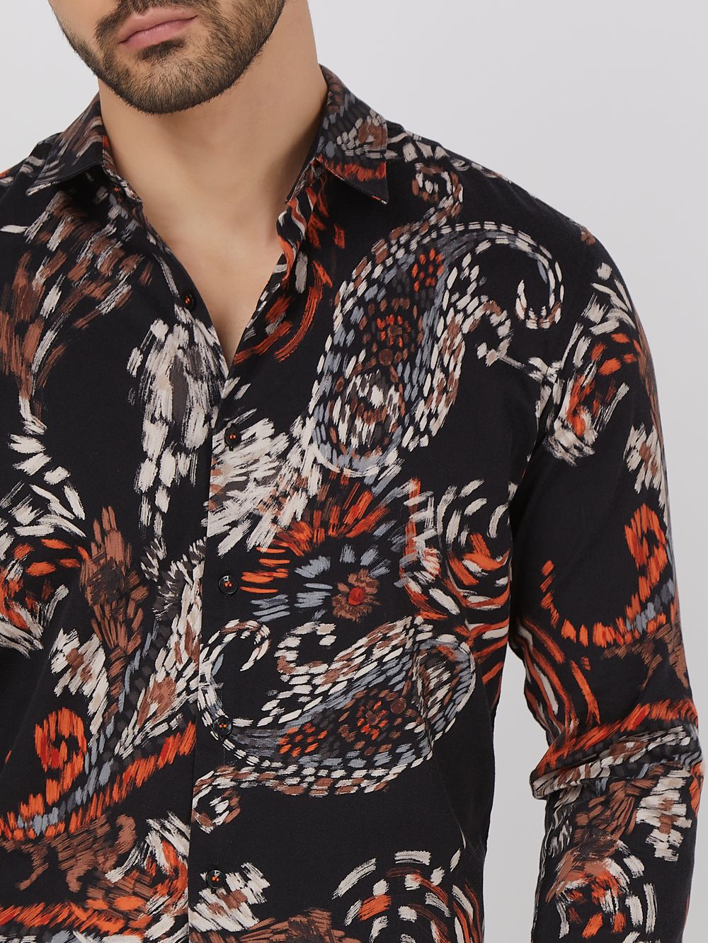 Black Digital Print Slim Fit Casual Shirt