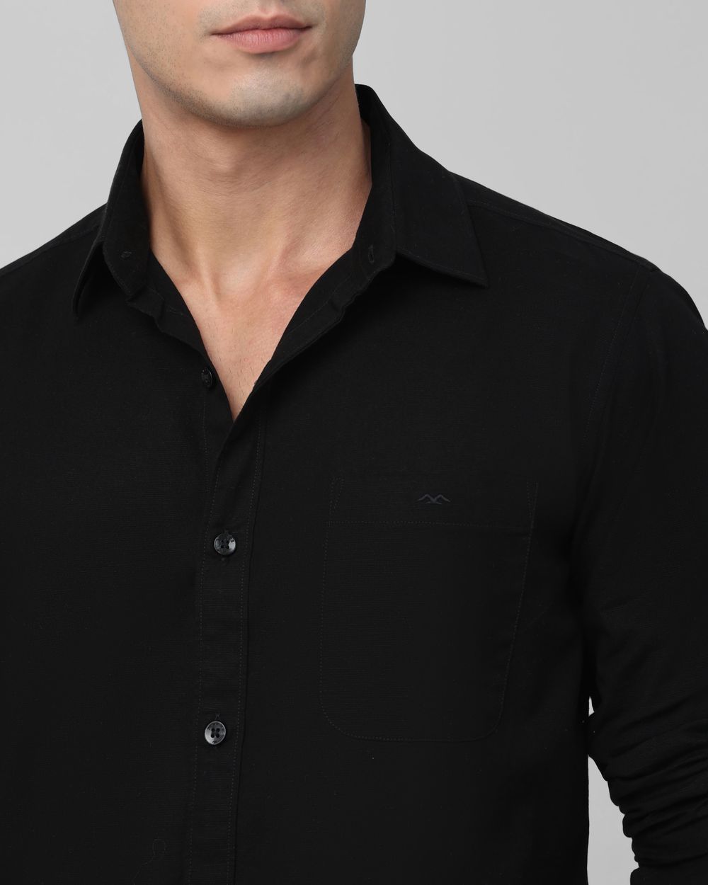 Black Cotton Linen Plain Slim Fit Casual Shirt