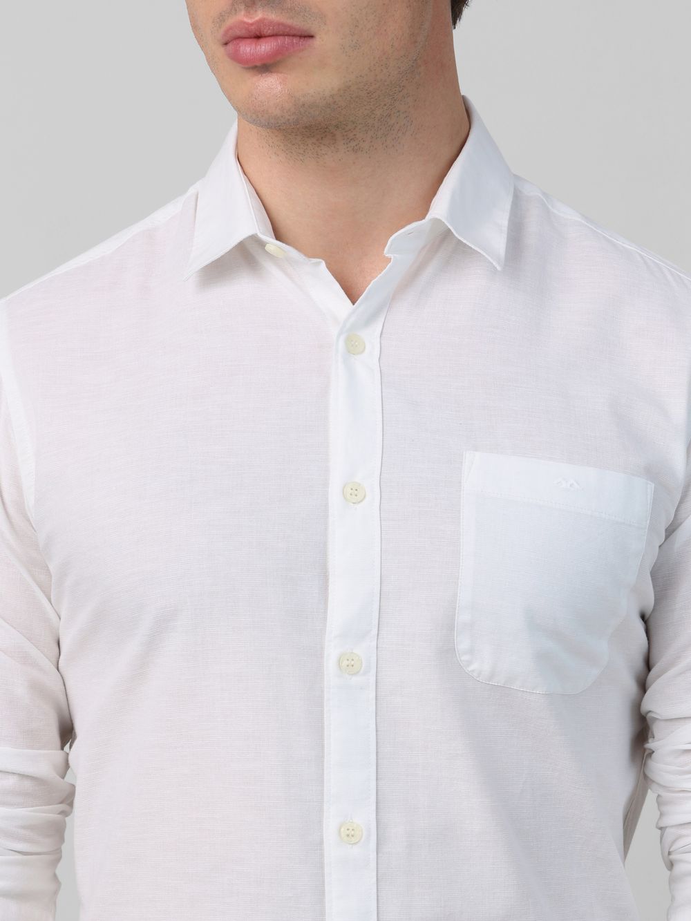 White Cotton Linen Plain Slim Fit Casual Shirt