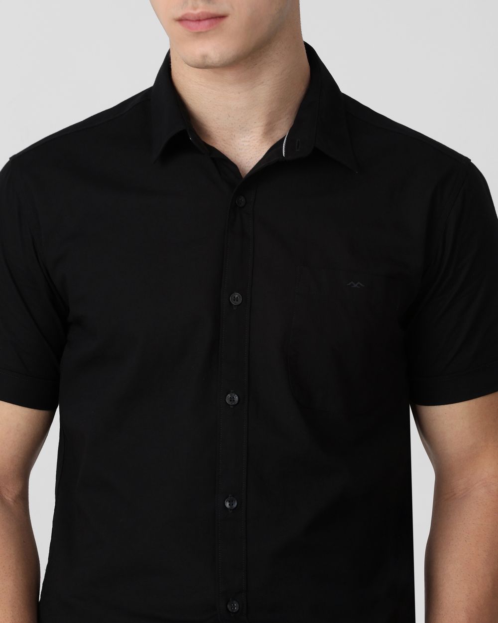 Black Cotton Linen Plain Slim Fit Casual Shirt