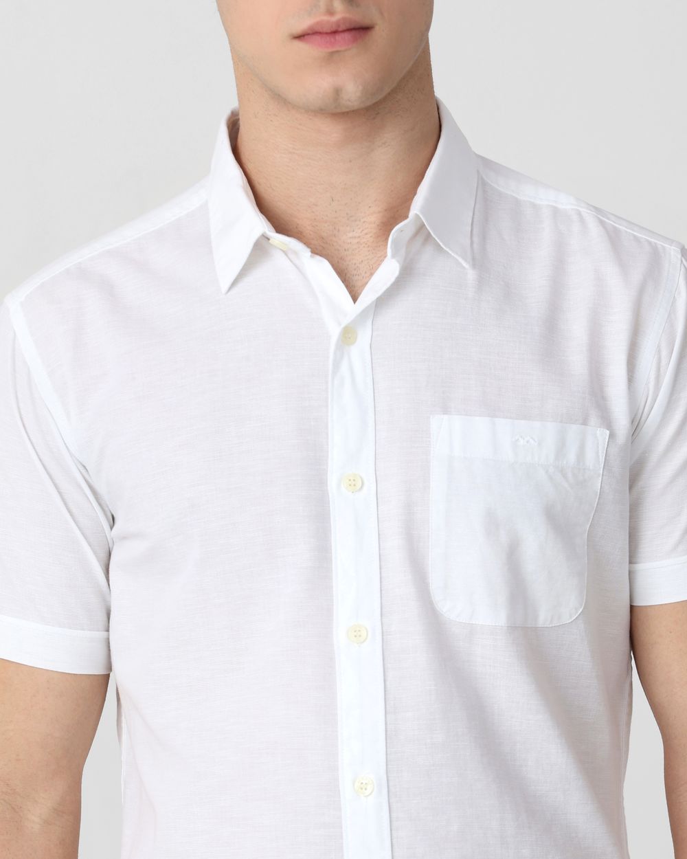 White Cotton Linen Plain Slim Fit Casual Shirt