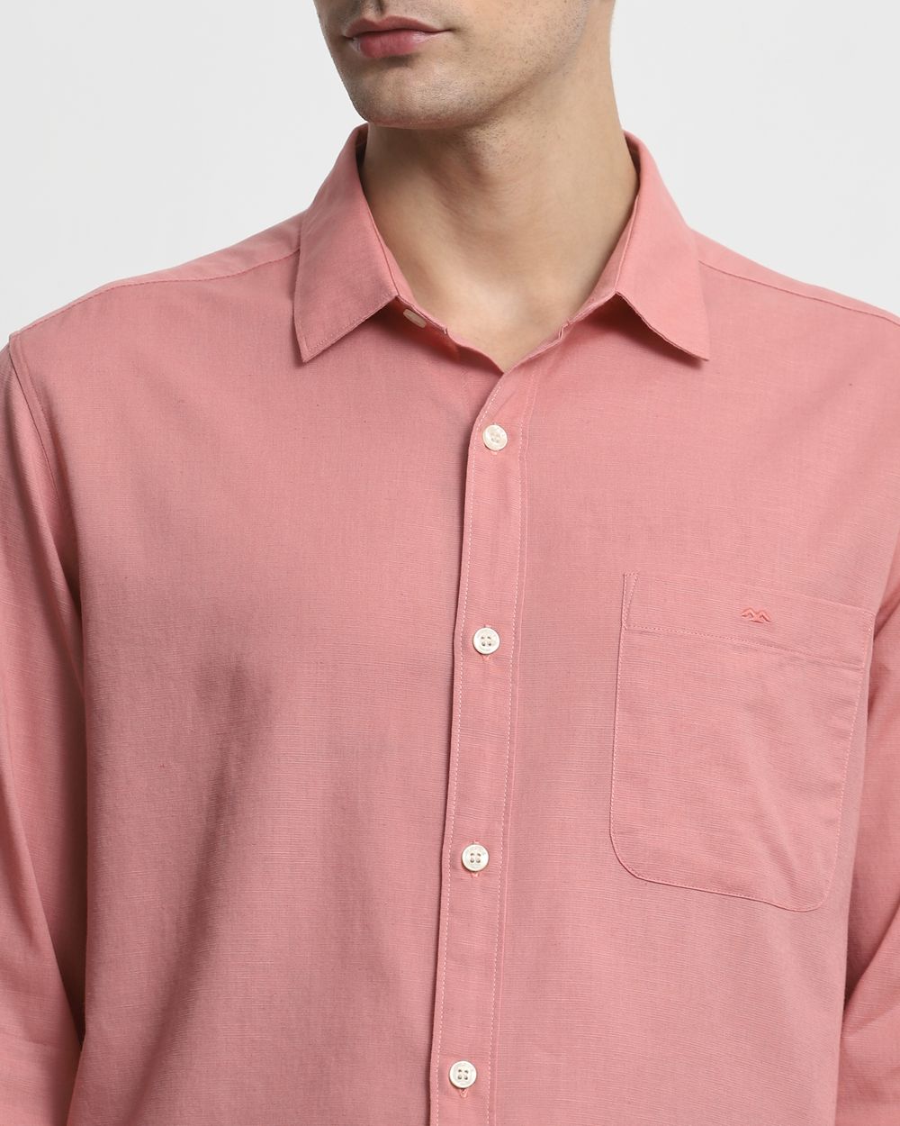 Pink Cotton Linen Plain Slim Fit Casual Shirt