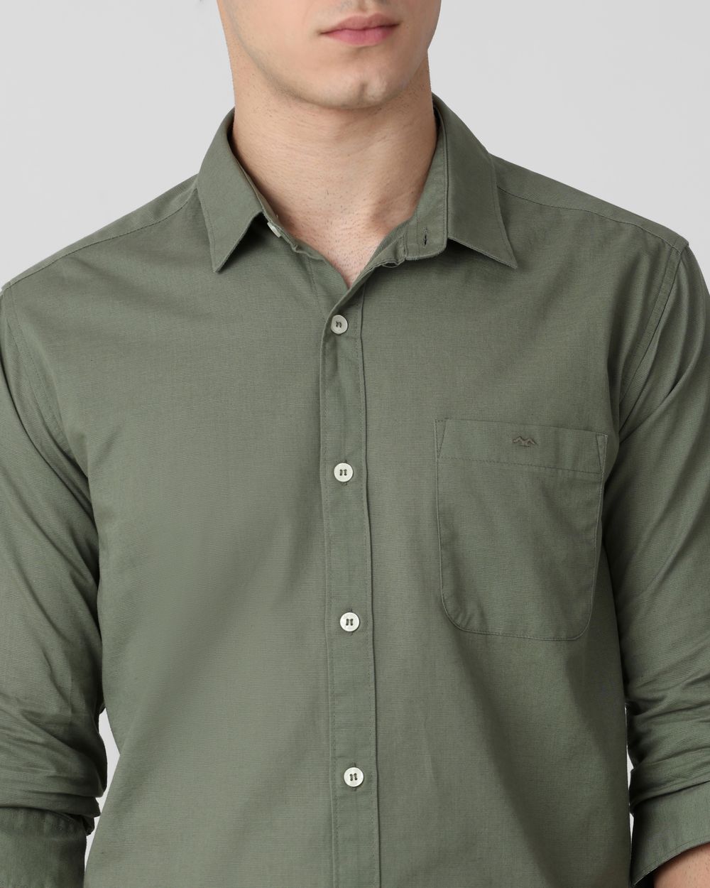 Light Olive Cotton Linen Plain Slim Fit Casual Shirt