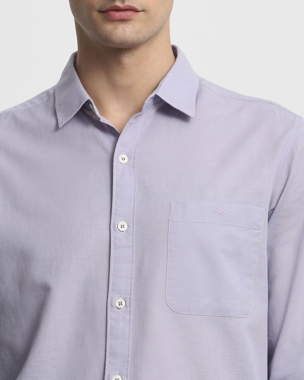 Lilac Cotton Linen Plain Slim Fit Casual Shirt