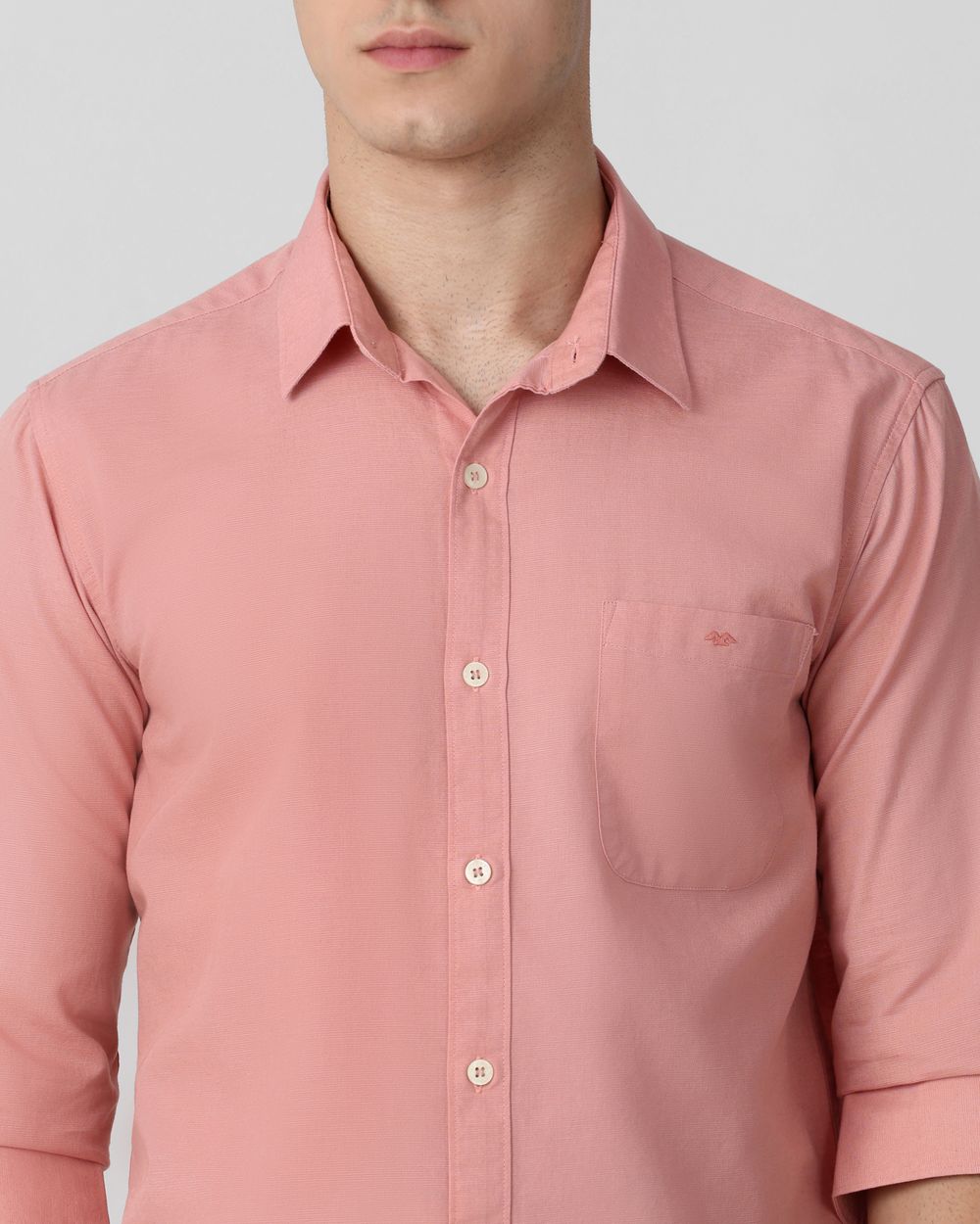 Peach Cotton Linen Plain Slim Fit Casual Shirt