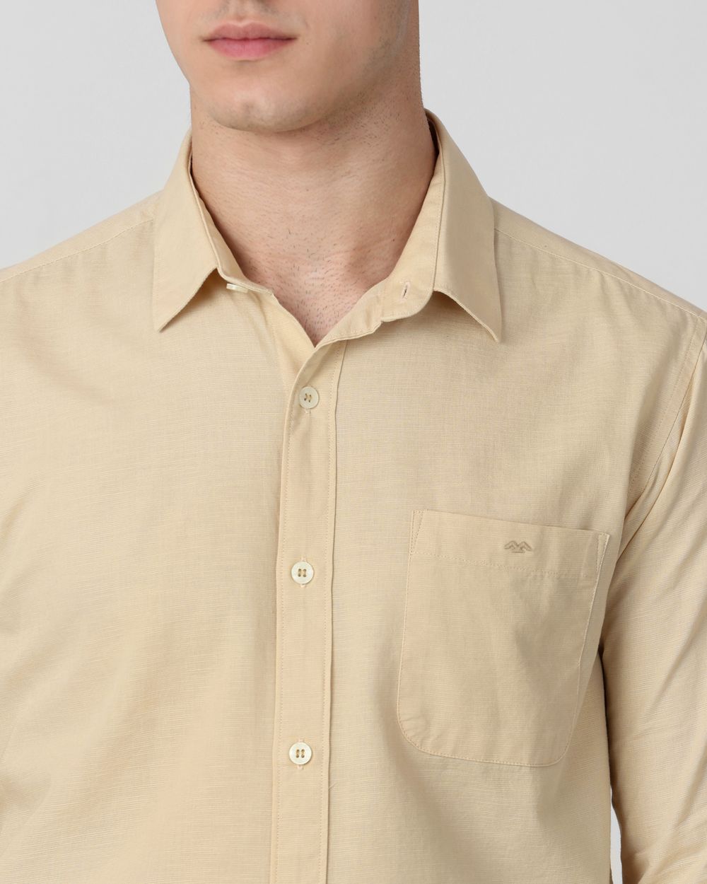 Beige Cotton Linen Plain Slim Fit Casual Shirt