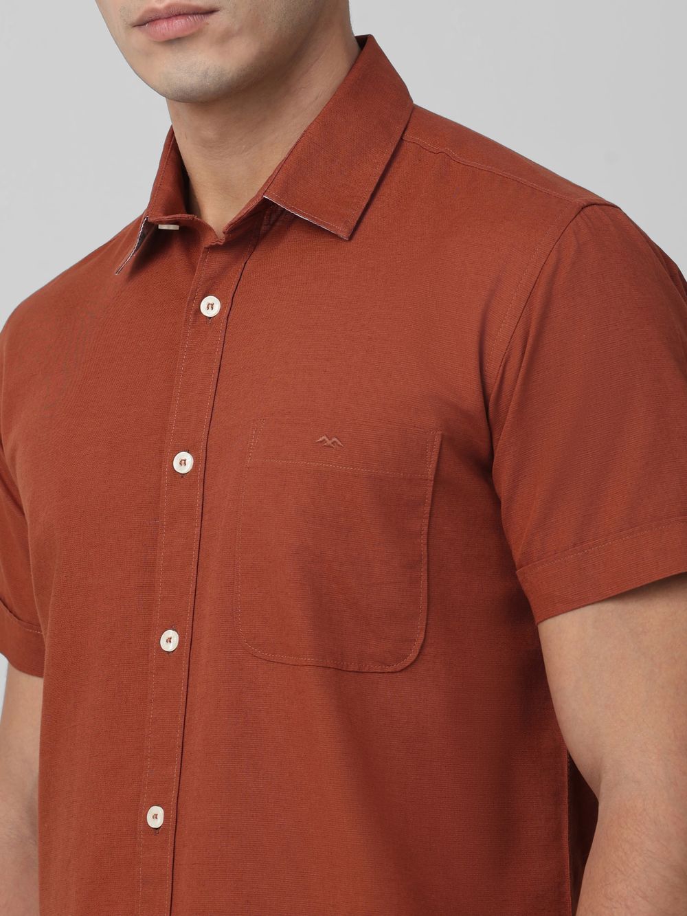 Rust Cotton Linen Plain Slim Fit Casual Shirt