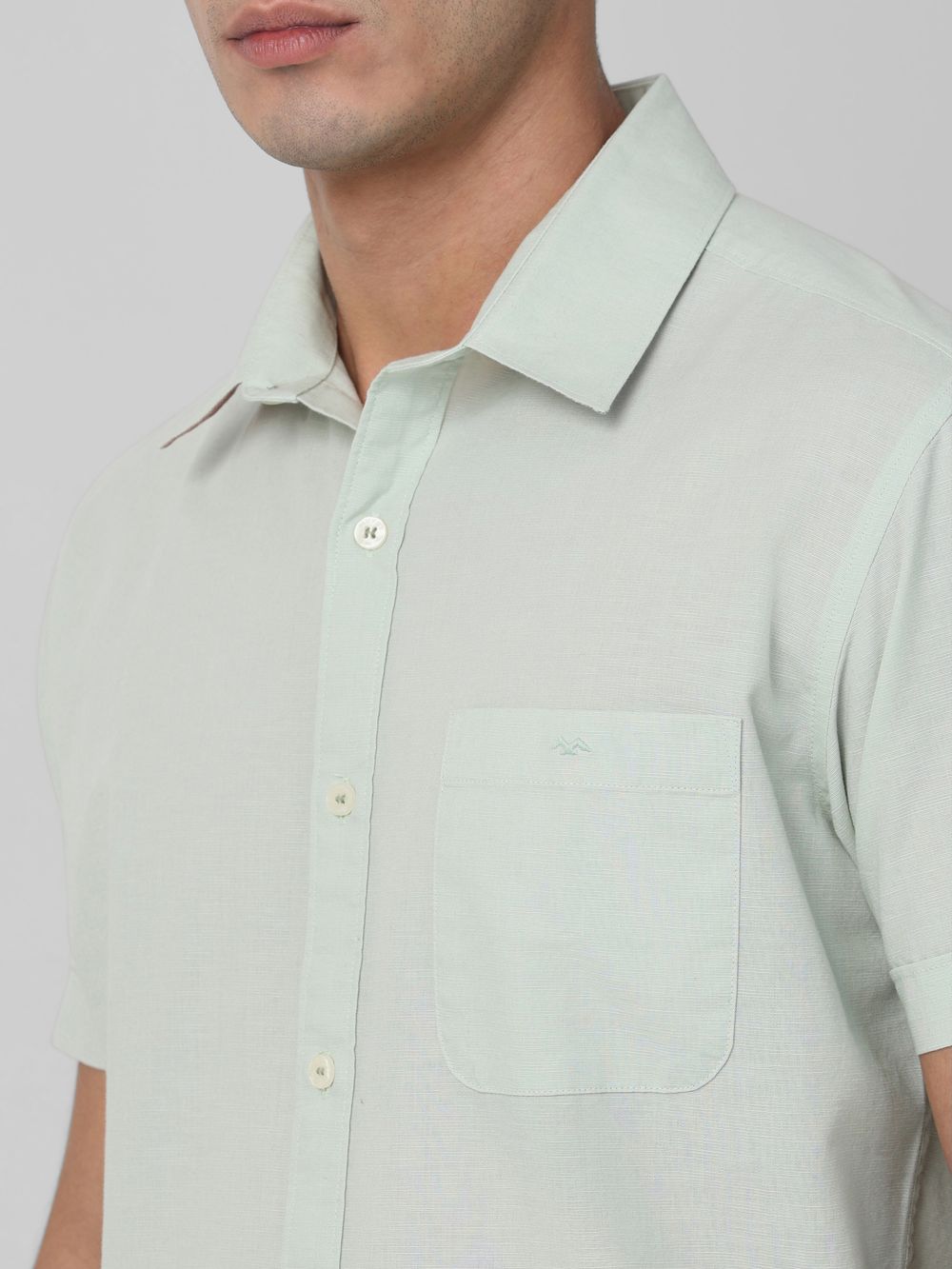 Light Green Cotton Linen Plain Slim Fit Casual Shirt