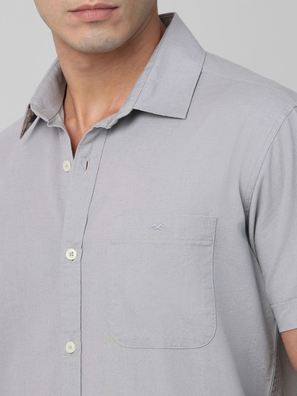 Light Grey Cotton Linen Plain Slim Fit Casual Shirt