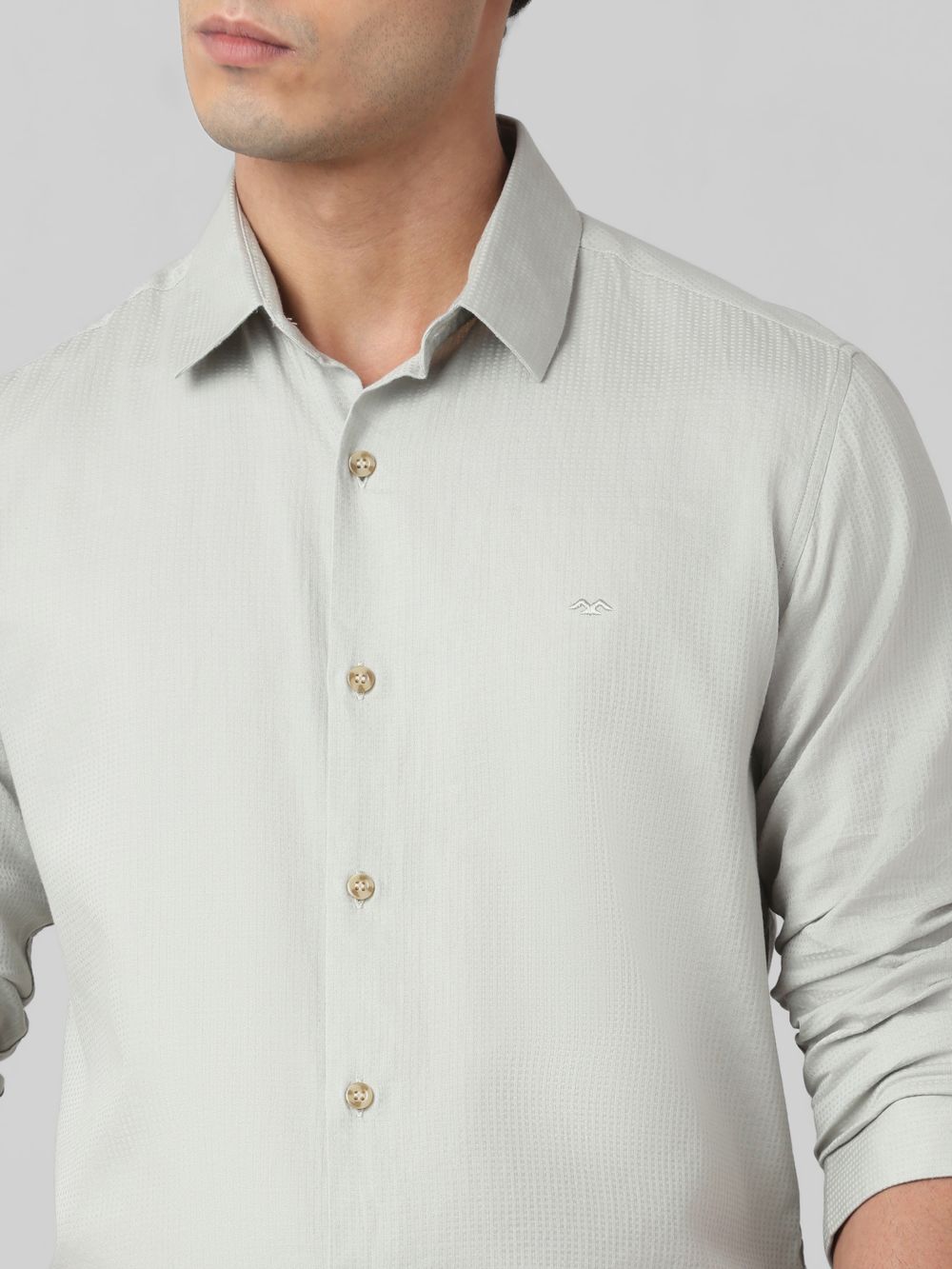 Grey Textured Plain Slim Fit Casual Shirt