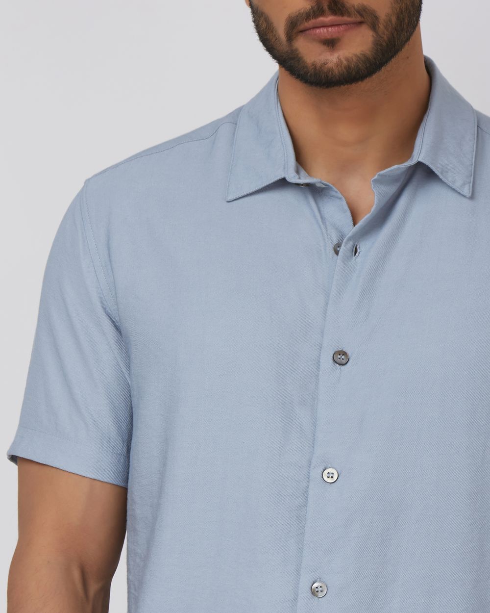 Light Blue Textured Plain Slim Fit Casual Shirt