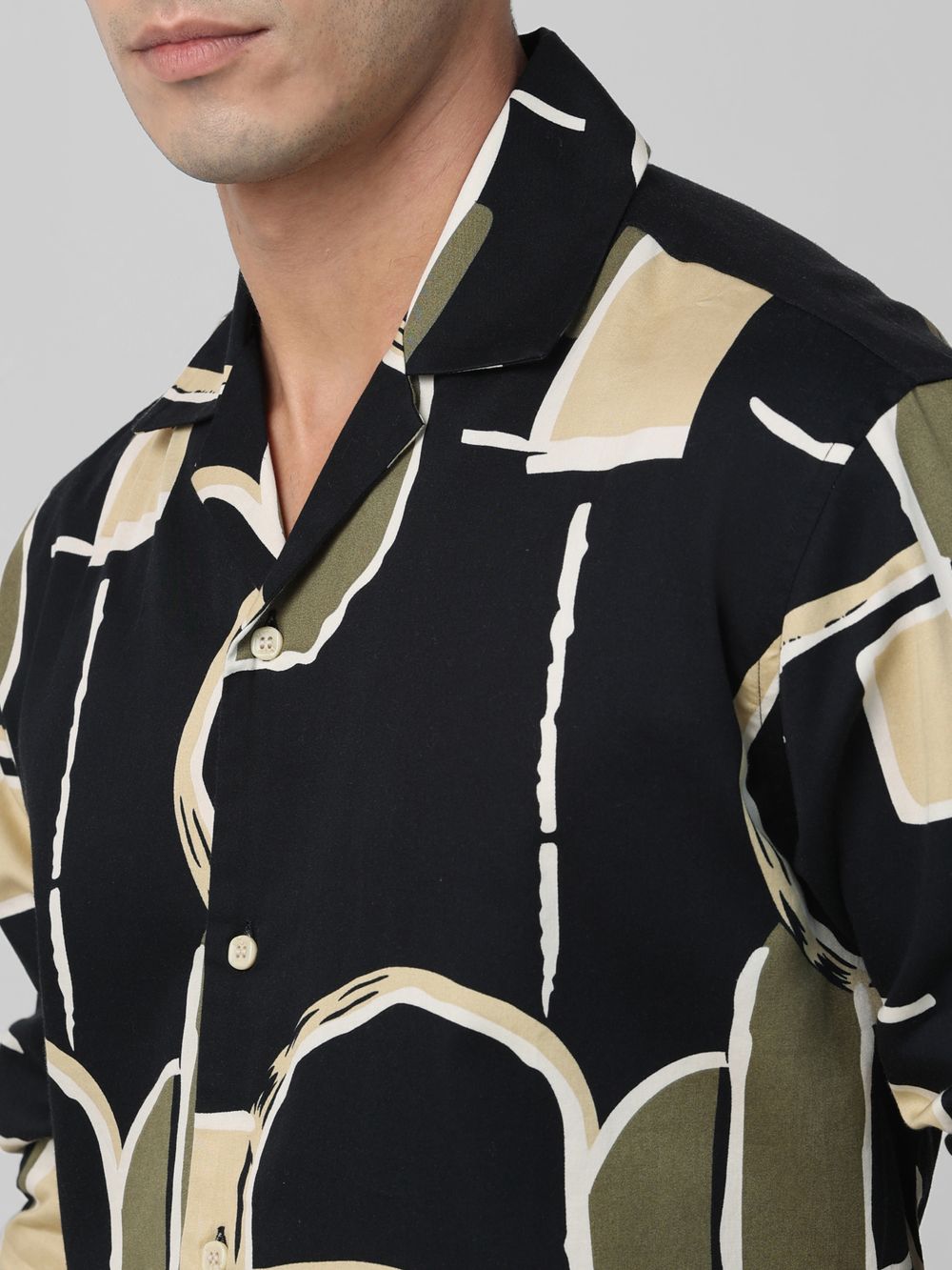 Black Abstract Print Casual Shirt