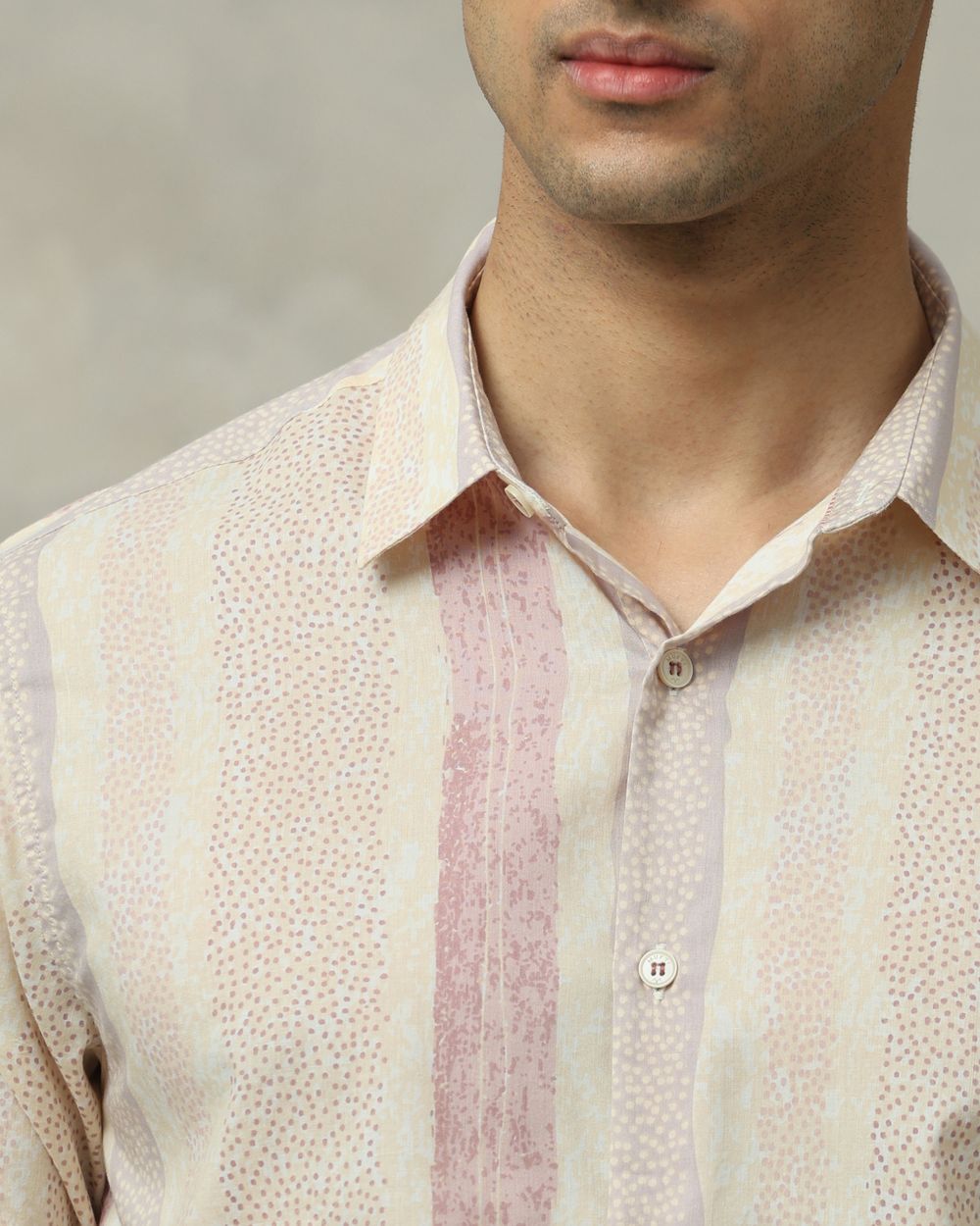 Pastel Pink Printed Stripe Slim Fit Casual Shirt