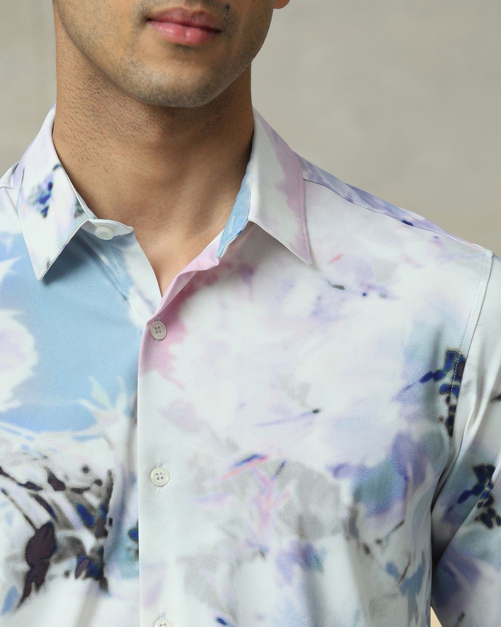 Multicolour Scuba Print Stretch Slim Fit Casual Shirt