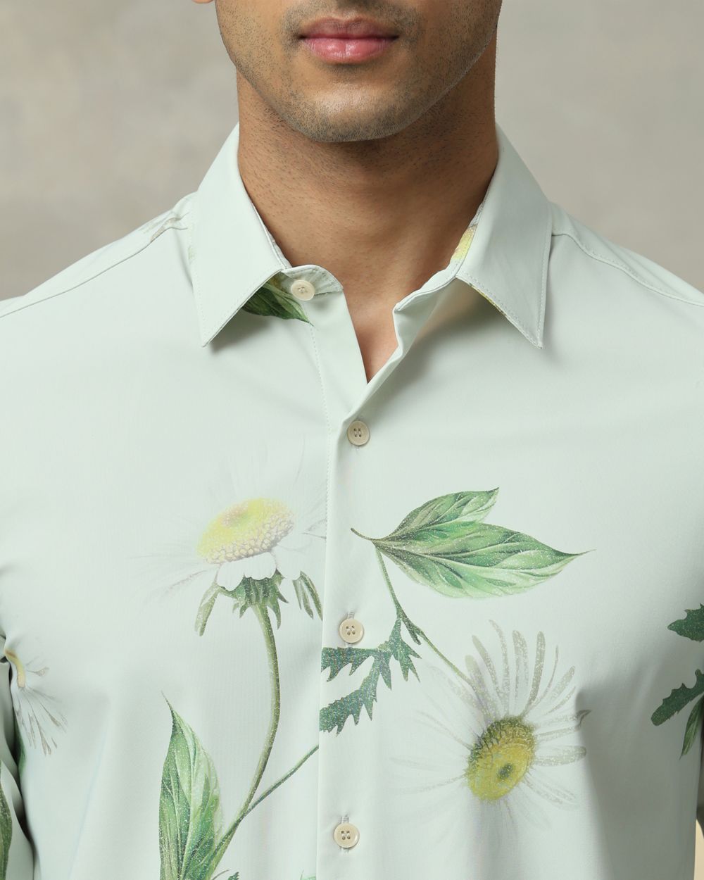 Sage Scuba Print Stretch Slim Fit Casual Shirt