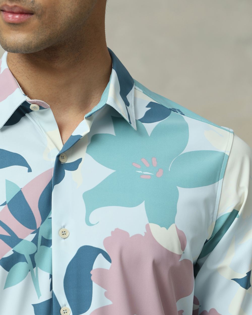 Light Blue Scuba Print Stretch Slim Fit Casual Shirt
