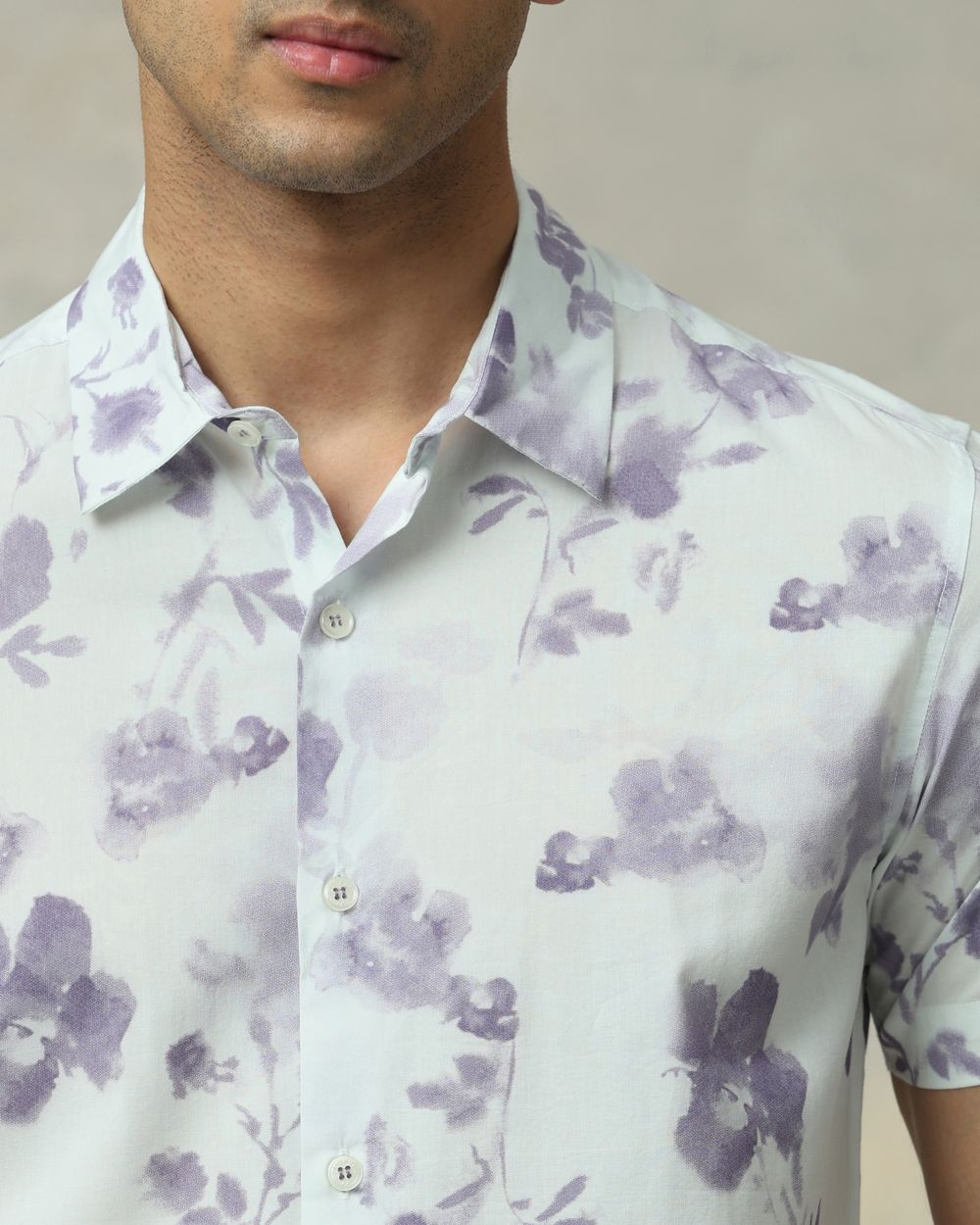 Lilac Floral Print Slim Fit Casual Shirt