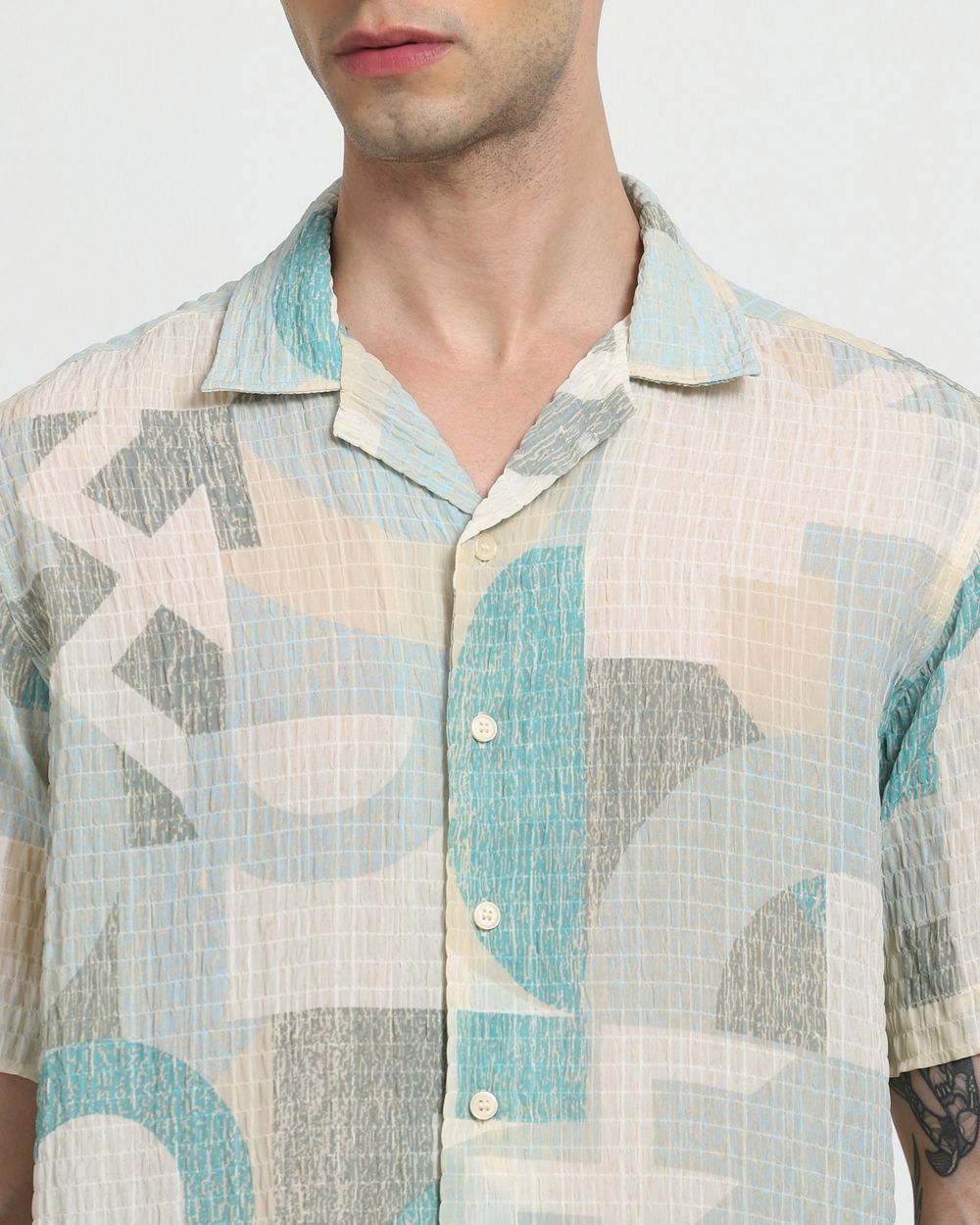 Sage Textured Print Relaxed Fit Casual Shirt