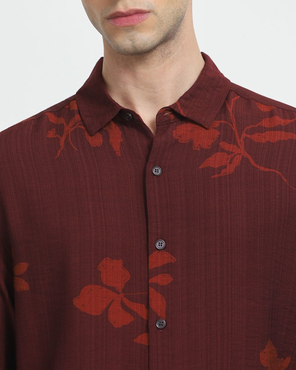 Maroon Floral Print Slim Fit Casual Shirt