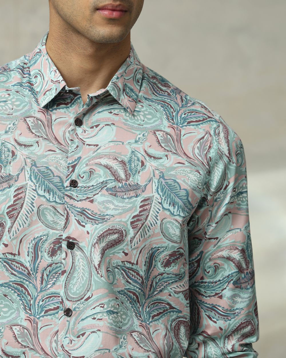 Multicolour Leaf Print Slim Fit Casual Shirt