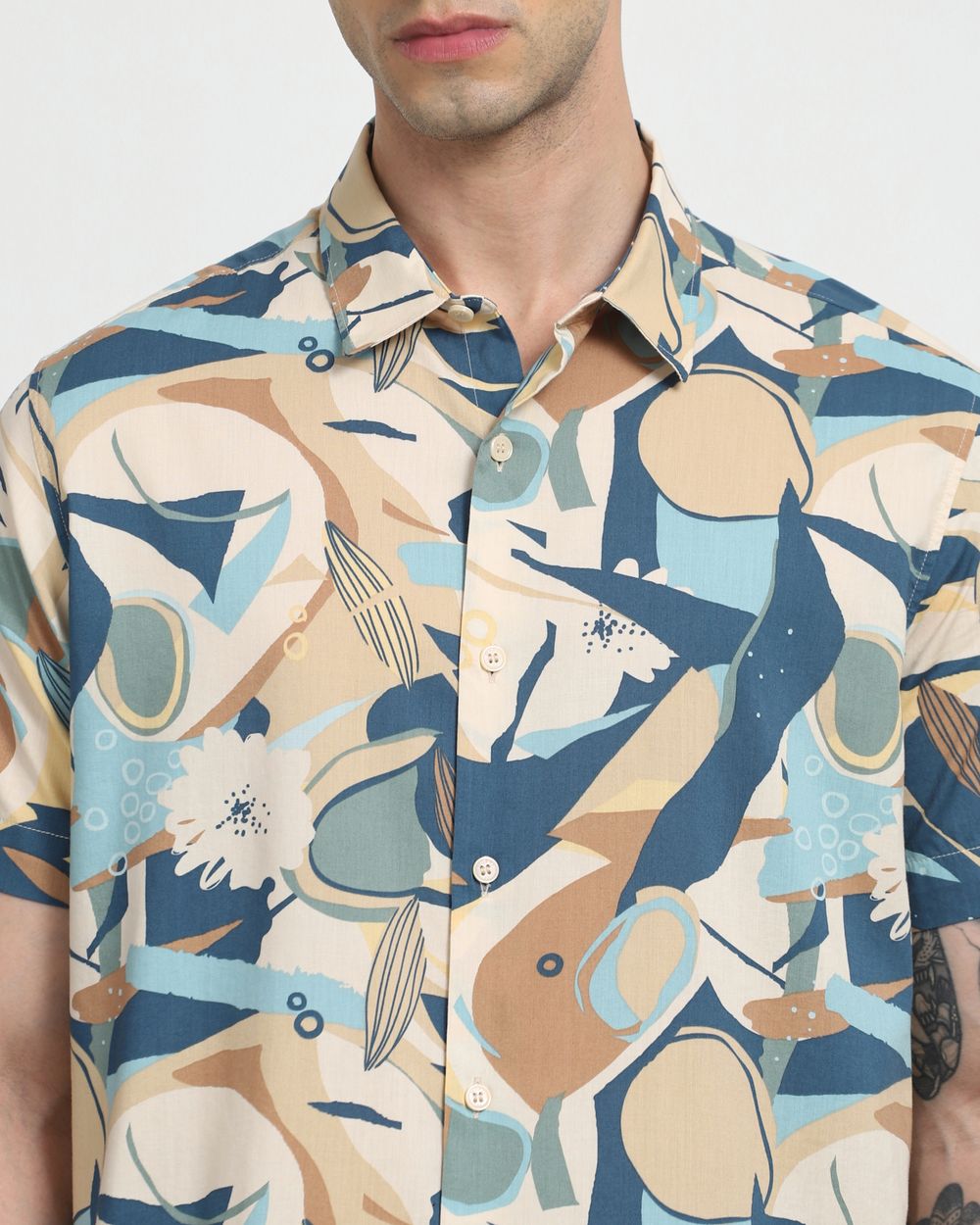 Multi Abstract Print Slim Fit Casual Shirt
