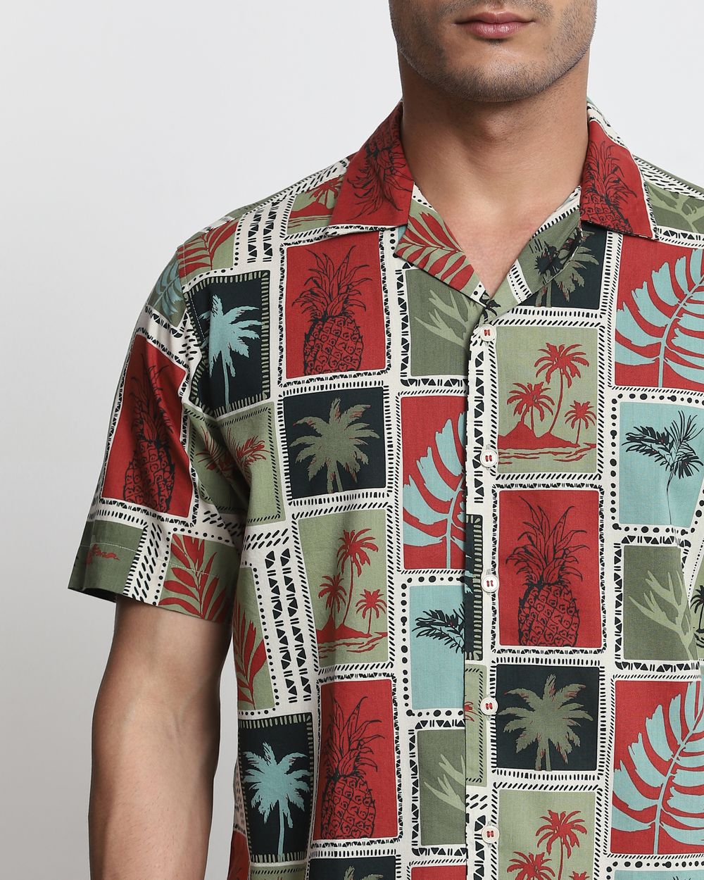 Olive Resort Print Relaxed Fit Casual Shirt