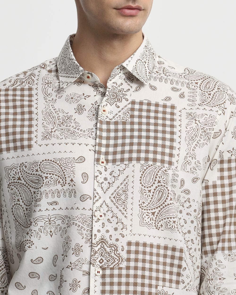 Brown Bandana Print Slim Fit Casual Shirt
