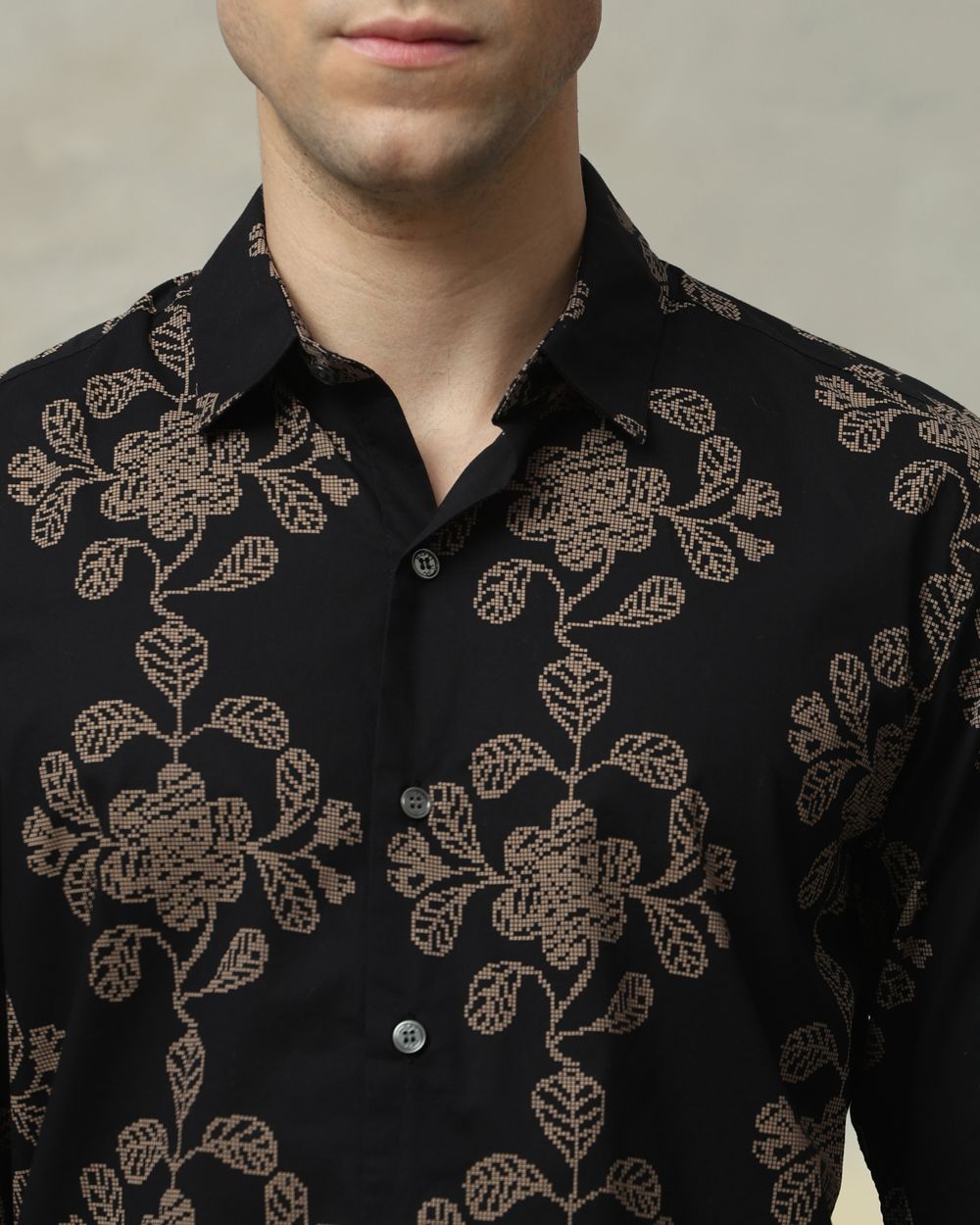 Black Floral Print Slim Fit Casual Shirt