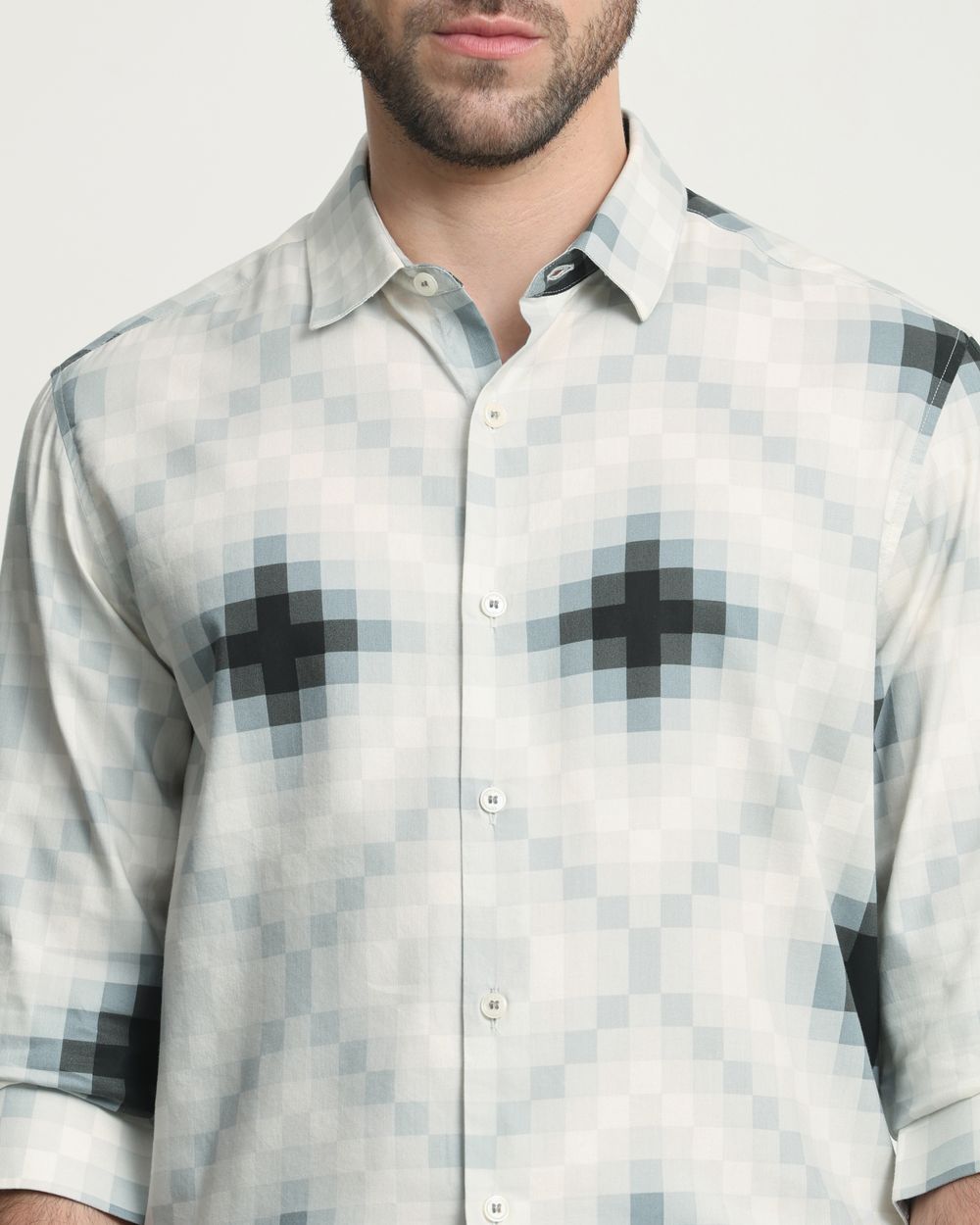 Light Grey Geometric Print Slim Fit Casual Shirt