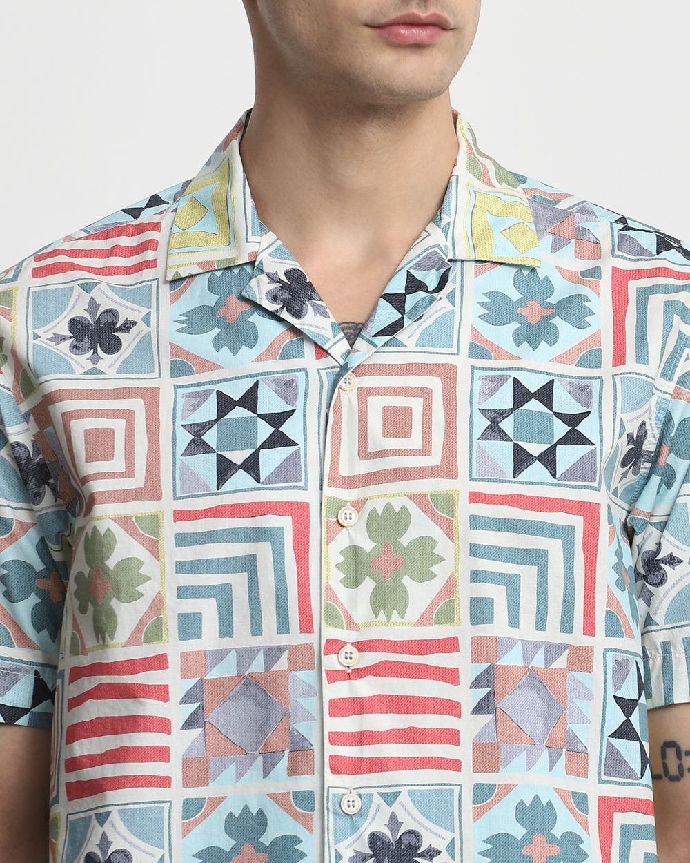 Multi Tile Print Relaxed Fit Casual Shirt