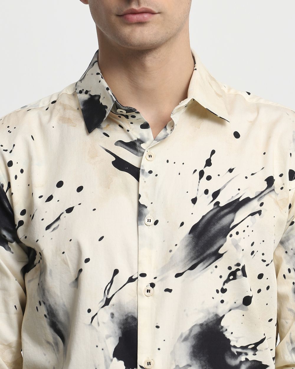 Beige Splatter Print Slim Fit Casual Shirt