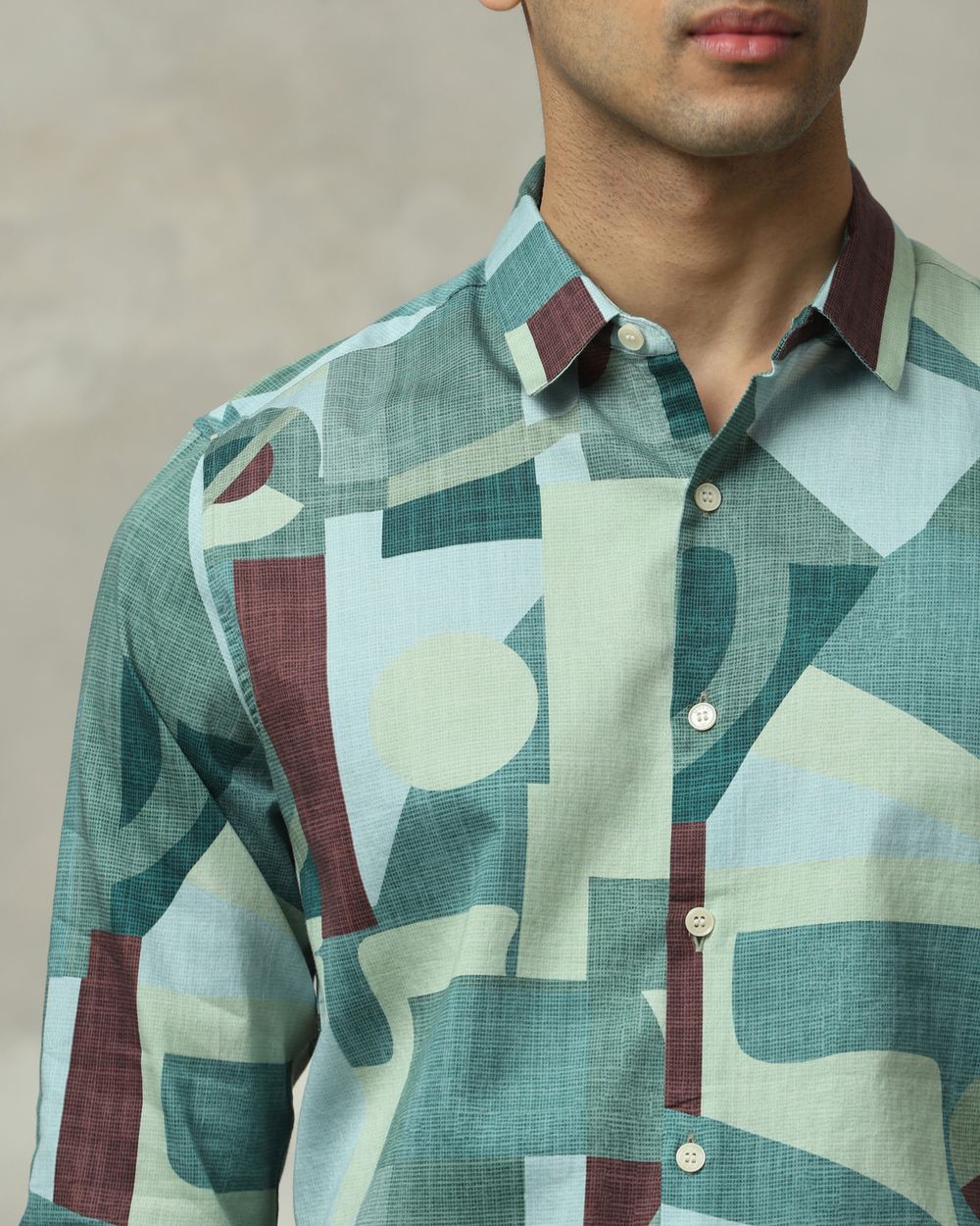 Green Abstract Print Slim Fit Casual Shirt