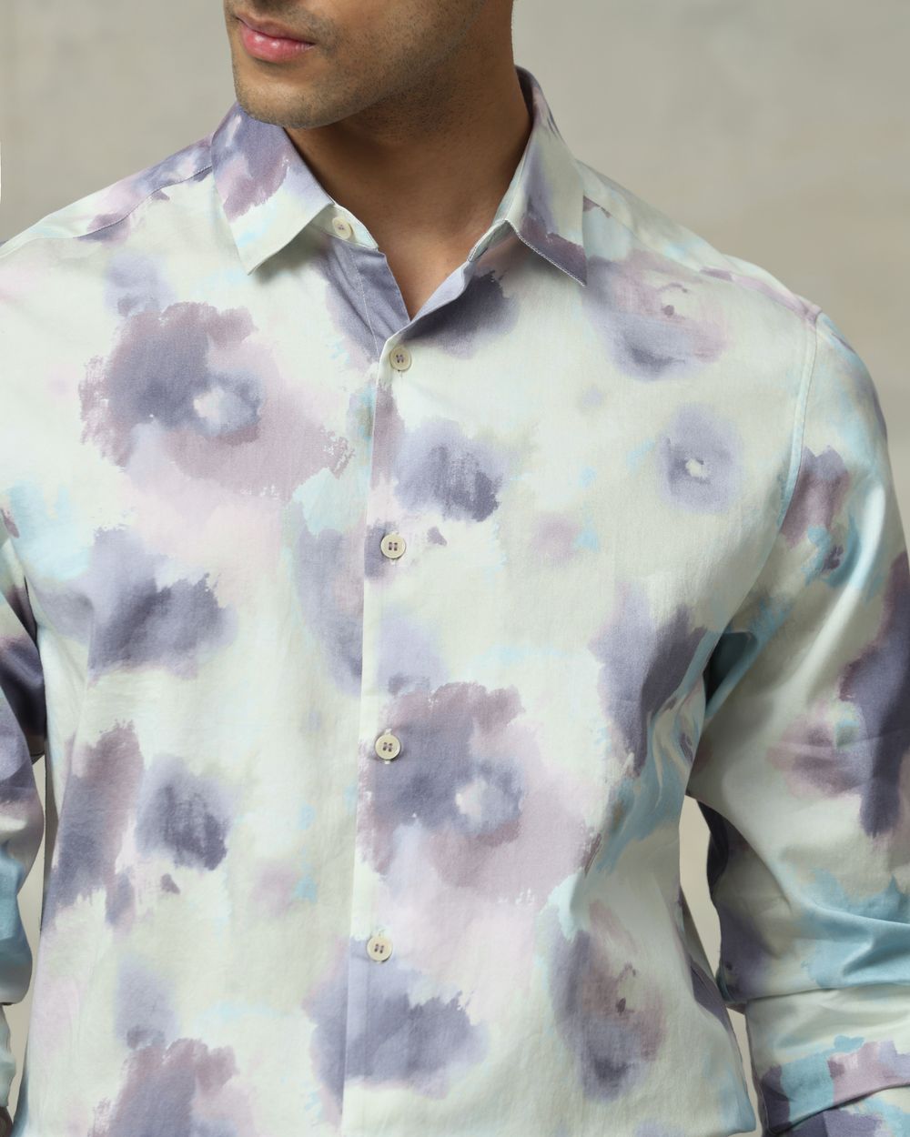 Lilac Digital Print Slim Fit Casual Shirt