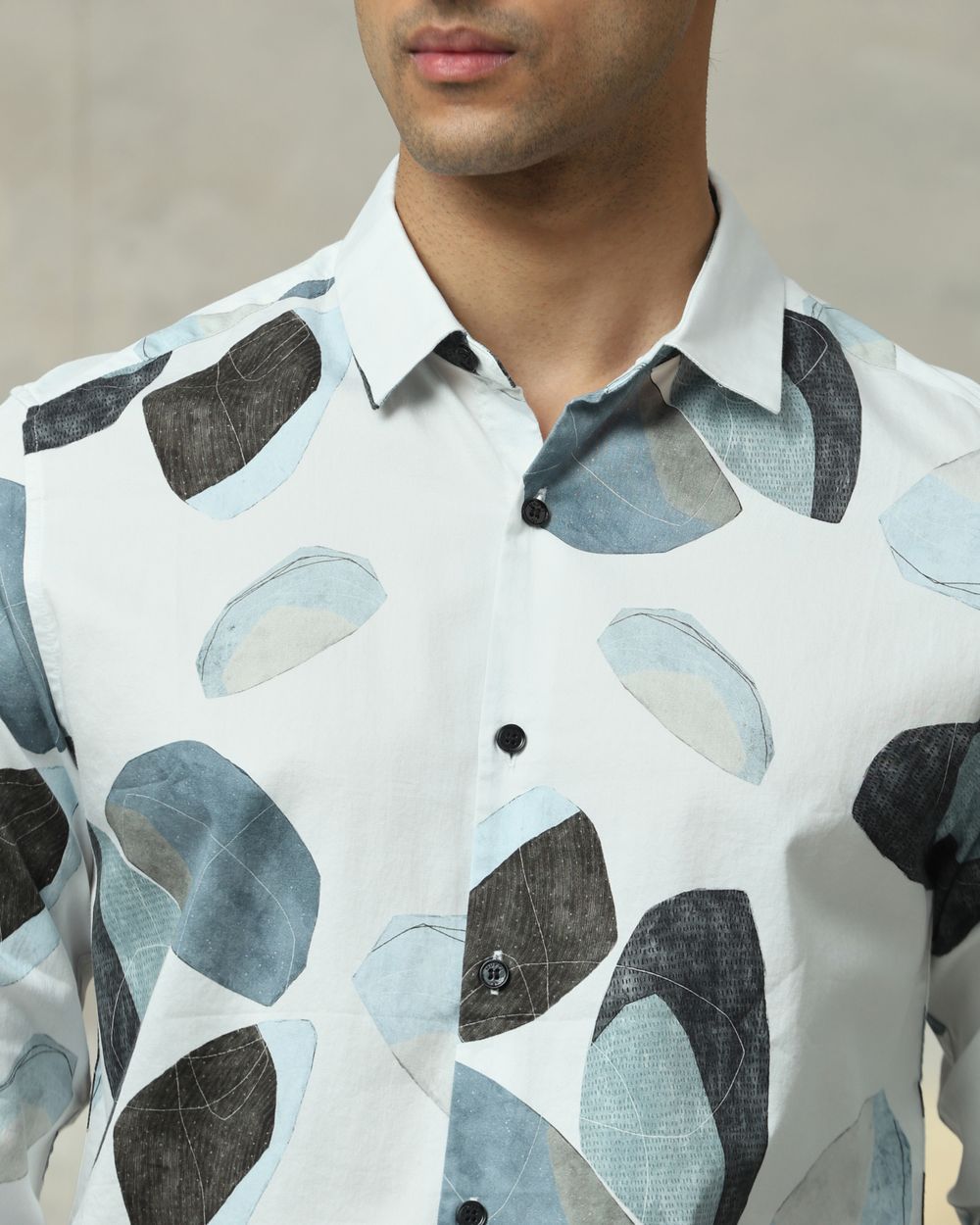 Iced Light Blue Abstract Print Slim Fit Casual Shirt